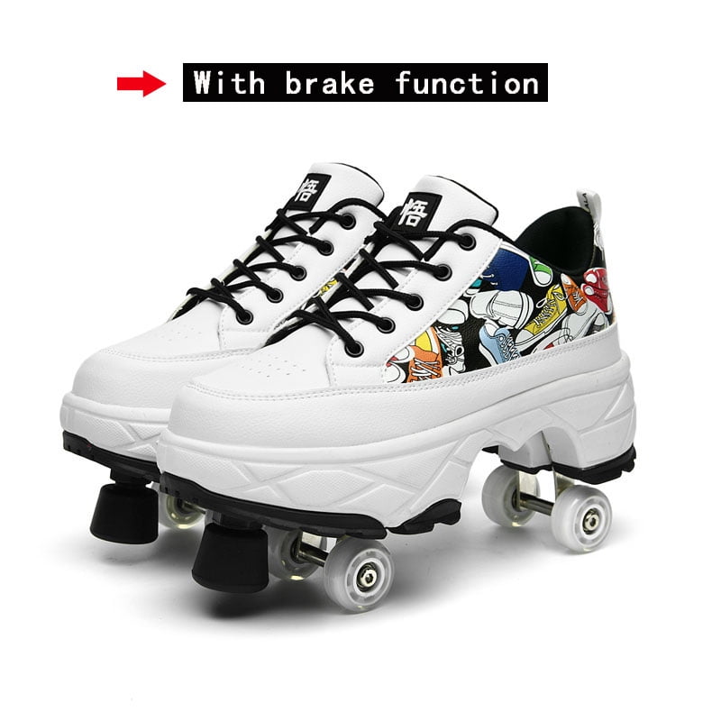 Deformation Roller Skates Shoes Double Row 4-Wheel Skates Roller