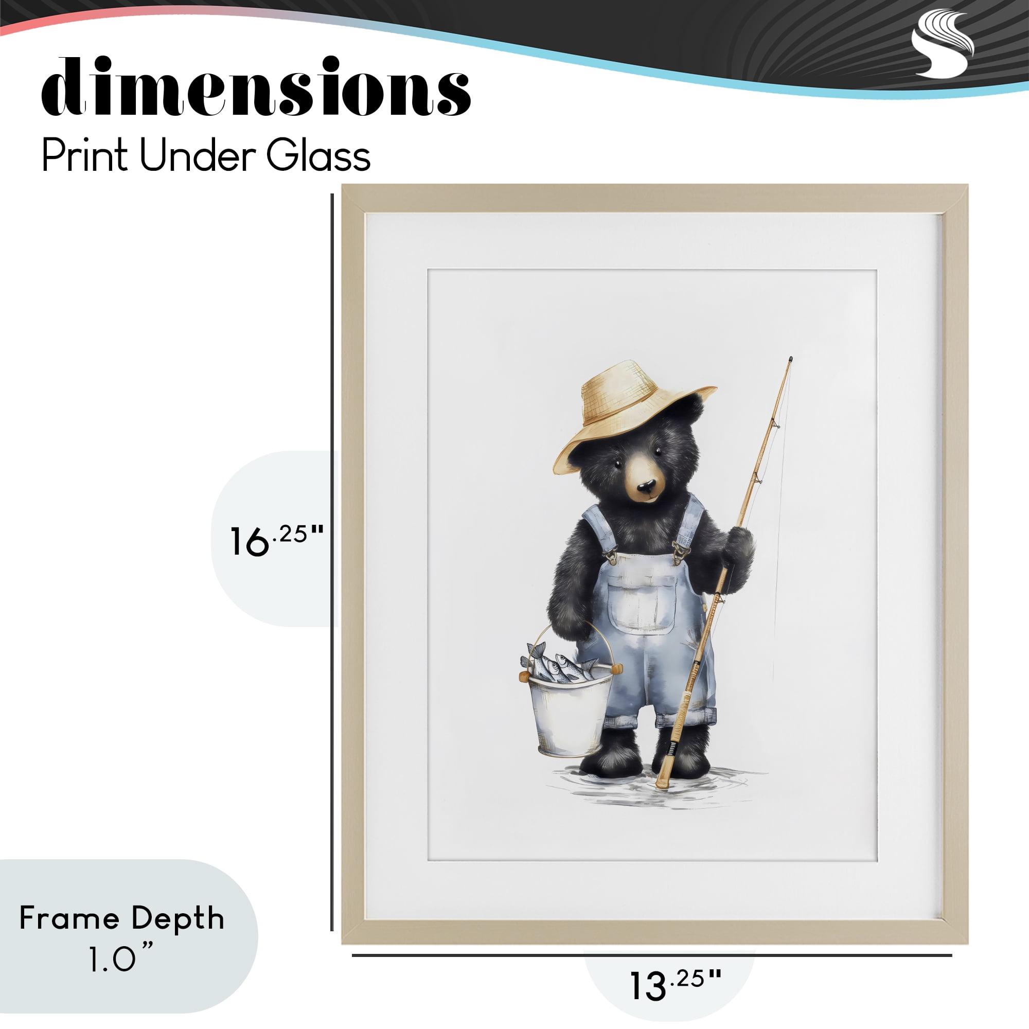 Stupell Industries Fishing Bear in Straw Hat Birch Framed Print Under Glass, design by Arlington Prints