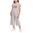 thumbnail image 4 of HOMBOM Girls Summer Outfits Heart Print Crew Neck Short Sleeve Top with Side Drawstring & Elastic Waist Capri Pants 2 Piece Casual Set Age 2-10Y,Gray,2-3 Years, 4 of 6