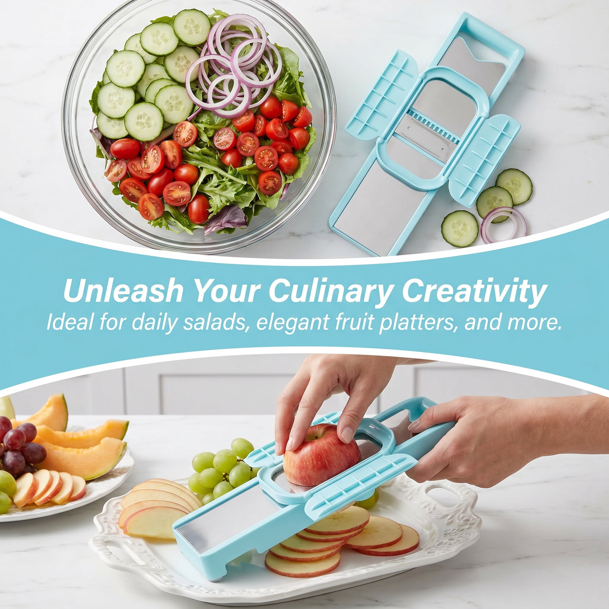 Unique Bargains Stainless Steel Mandoline Slicer with Safety Guard 2 in 1(B) 14.8"x3.9"
