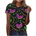 thumbnail image 2 of Cadancy Womens Mardi Gras Shirt Short Sleeve Holiday Funny Graphic Crewneck Pullover Tee Shirts Trendy Casual Rave Party Carnival Outfits Loose Fit Blouse, 2 of 5
