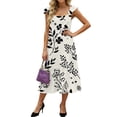 thumbnail image 2 of LWavelet Women's Square Neck Ruffle Strap Floral Print Tiered Midi Dress for Casual & Summer Wear Black M, 2 of 5