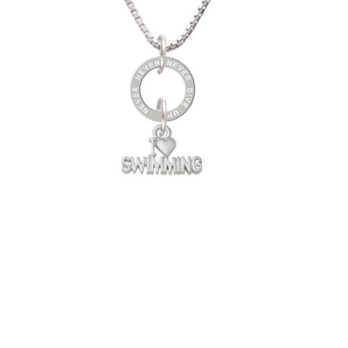 I Heart Swimming Never Give Up Eternity Ring Necklace by Delight and Co.