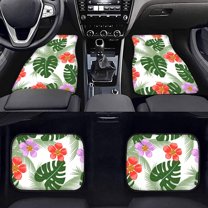 Uourmeti Cartoon Tropical Flowers & Plants Print Car Mats Set of 4, Floor Mats Universal All Weather Fit Vehicles Accessories