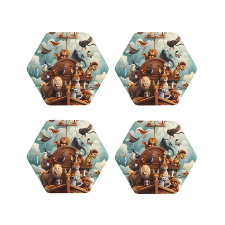 

Leather Coasters with Heat-resistant for Drinks Animal Filled Noahs Ark -标题2 Hexagon