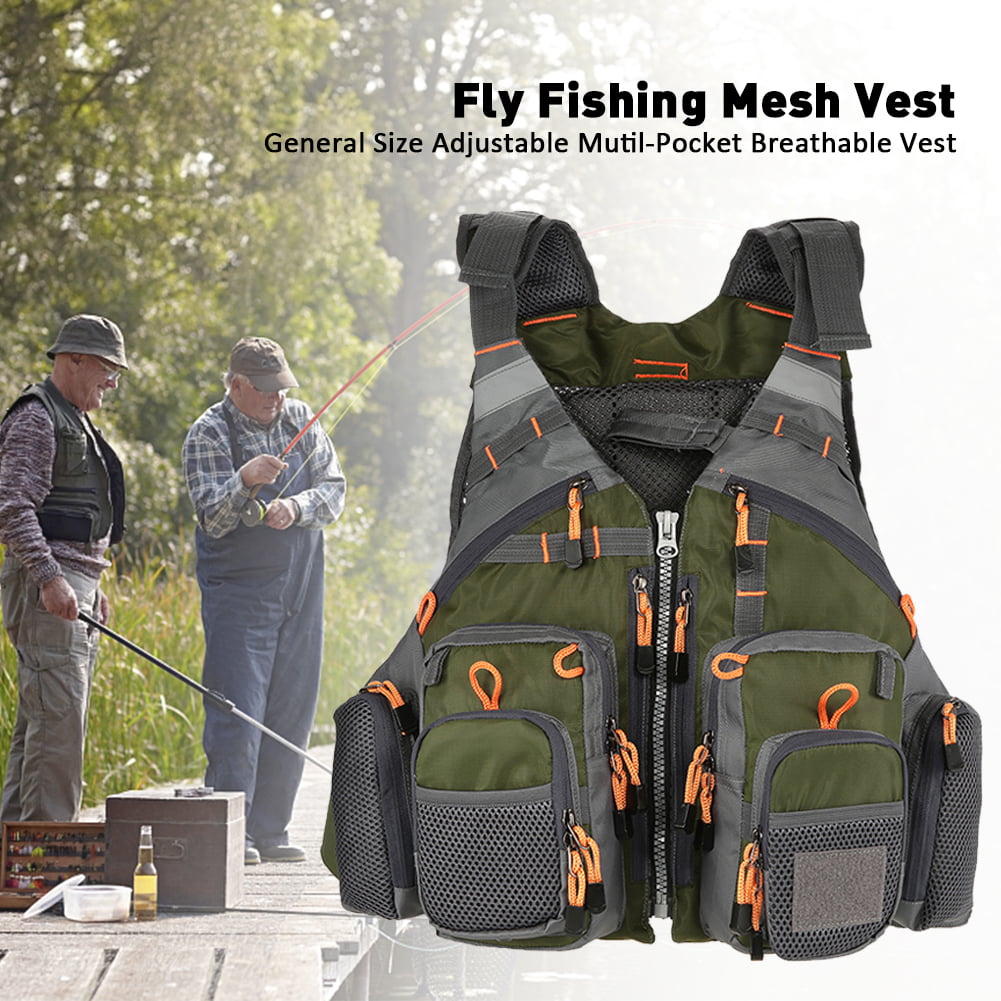 Fly Fishing Vest Adult Life Jacket Breathable Fishing Backpack Camouflage Green 