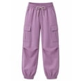 thumbnail image 2 of HILEELANG Girls Cargo Jogger Sweatpants, Stretch Drawstring Pants with Pockets, Dusty Purple, Ages 9-10Y, 2 of 15