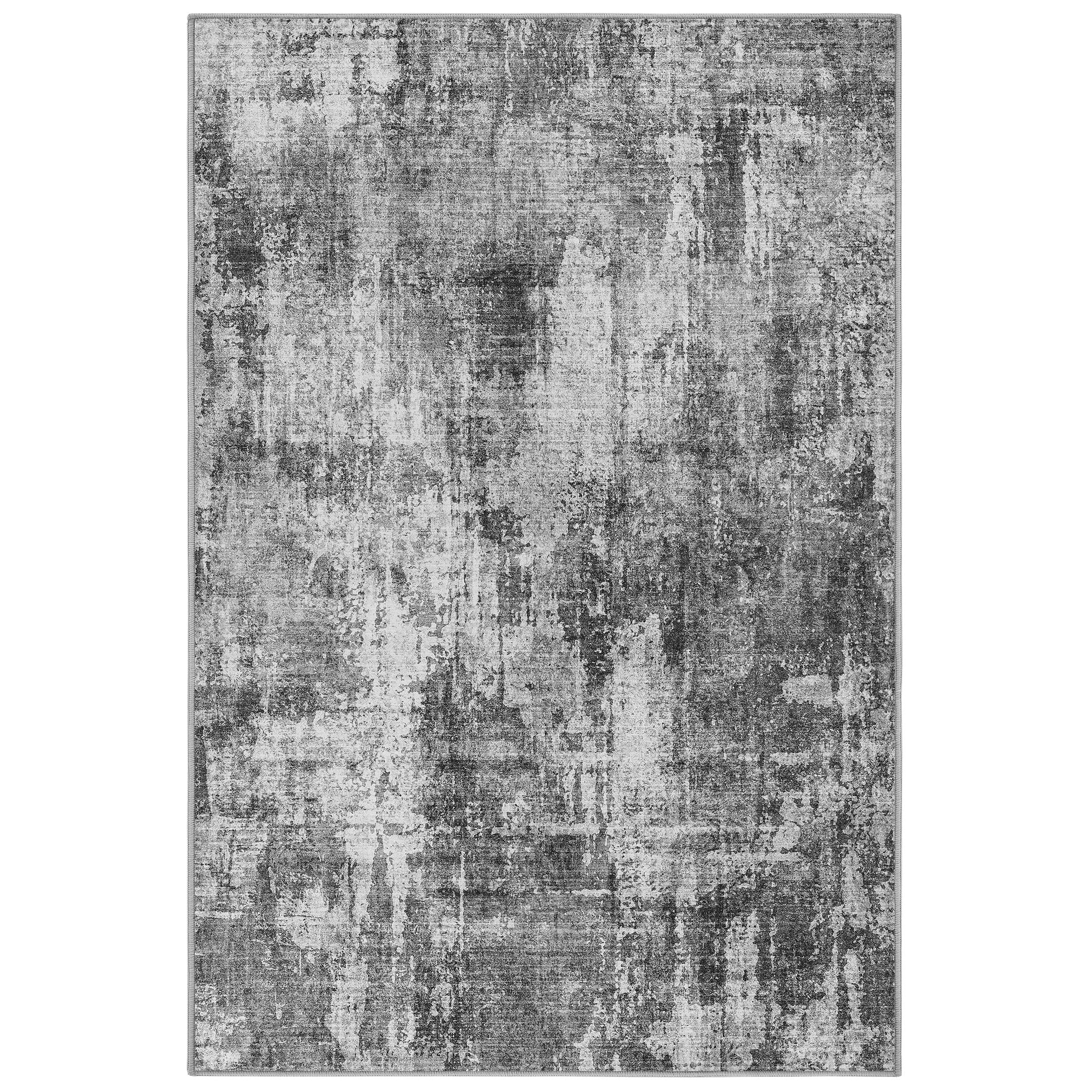 MICGEEK 2'x3' Abstract Area Rugs, Stain Resistant Washable Throw Rugs for Entrance Entryway, Modern Small Area Rug Front Door Mat Entrance Doormat with Non-Slip Backing, Dark Gray