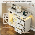 thumbnail image 5 of HNEBC LED Farmhouse Sideboard Buffet Cabinet with Storage, Wood Coffee Bar Station Table w/Charging Station, Large Kitchen Storage Cabinet w/Adjustable Shelf and 3 Drawers for Dining Room (White), 5 of 8