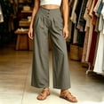 thumbnail image 4 of LVHAOGJOB Wide Leg Pants for Women Stretch Trousers with Pockets Elastic Waisted Pleated Cotton Linen Loose Mujers Solid, 4 of 6