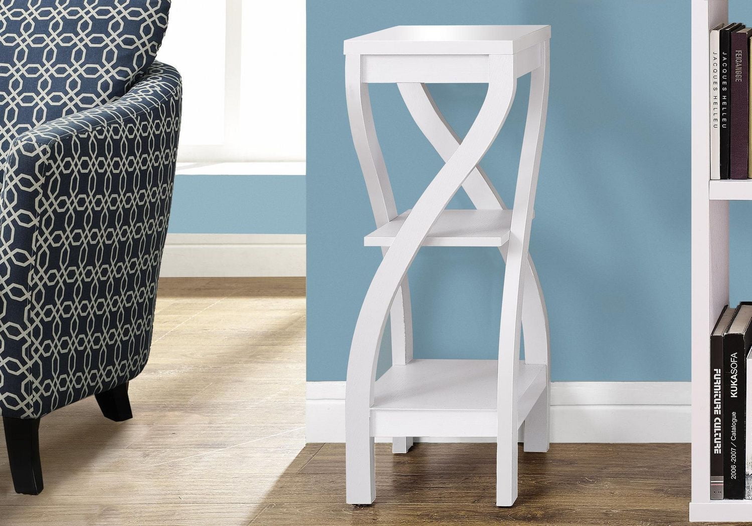 Monarch Specialties Accent Table, Side, End, Plant Stand, Square, Living Room, Bedroom, Laminate, White, Contemporary, Modern
