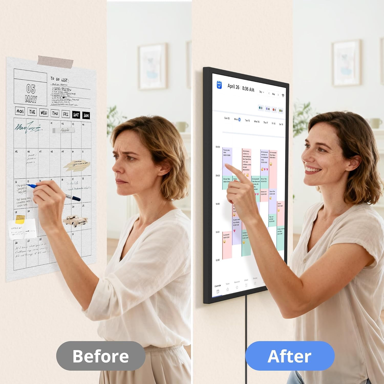 24 inch Digital Calendar Chore Chart – Interactive Touchscreen，Hearth Display Desk Digital Calendar Seamless Scheduling - Black