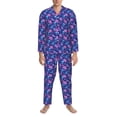 thumbnail image 3 of Sikiie Blue Skull Leaf Mens Pajama Set, Soft Warm Long Sleeve Sleepwear, Cozy Button-Down Pjs for Men-X-Large, 3 of 7