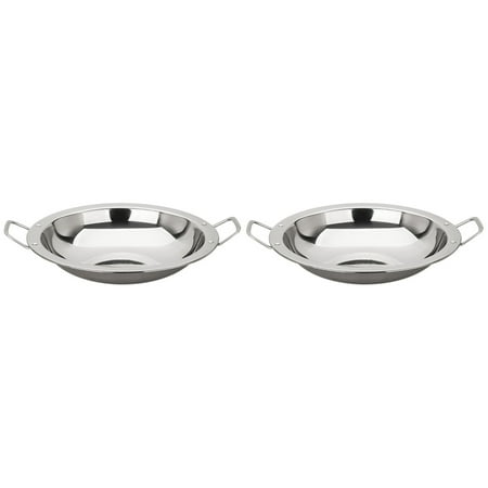 

BESTONZON 2pcs Household Hot Pot Daily Use Paella Pan Double Handle Stainless Steel Pan Kitchen Accessory