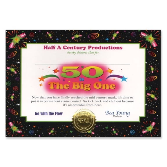 Beistle Pack of 6 ''50 Is The Big One'' Certificates 5'' x 7''