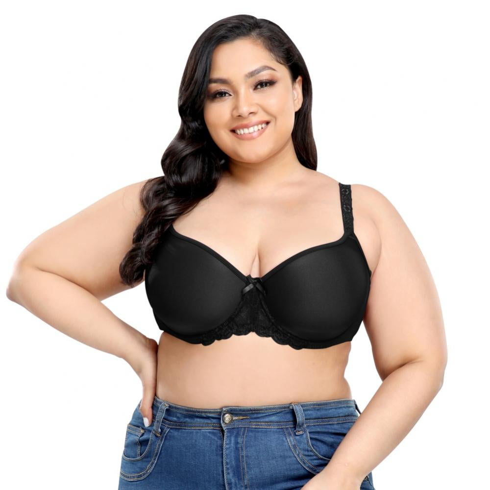 Exclare Women's Plus Size Comfort Full Coverage Double Support Unpadded  Wirefree Minimizer Bra (42D, Black) 