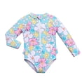 thumbnail image 2 of Wuxian Toddler Kids Girls One Piece Swimsuit Rash Guard Long Sleeve Round Neck Floral Print Zip Up Romper Bathing Suit Uv Protection Fashionable Drying Quickly Beach Pool Swimwear ,Blue,3-4 Years, 2 of 8