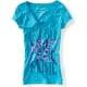 thumbnail image 1 of Aeropostale Less Talk More Music playera gráfica con cuello en V para mujer, azul, extragrande Aeropostale Camiseta gráfica, 1 of 1