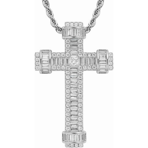 Leander Cross Necklace for Men Brass Gold Plating Cubic Zirconia Cross Pendant Jesus Christ Jewelry 24'' Rope Chain