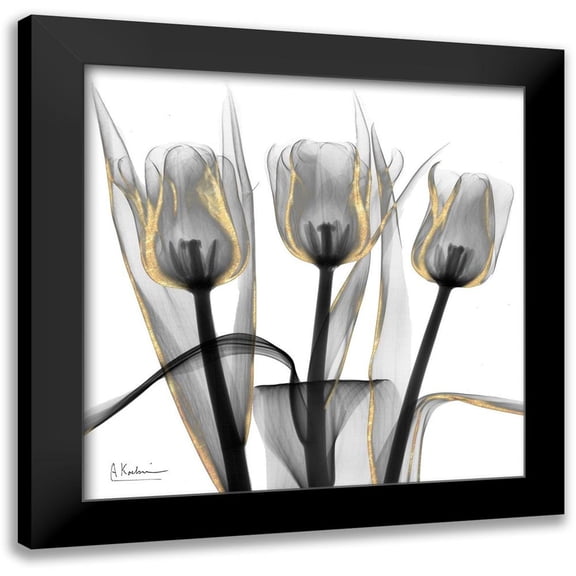 Koetsier, Albert 12x12 Black Modern Framed Museum Art Print Titled - Gold Embellished Tulips 4