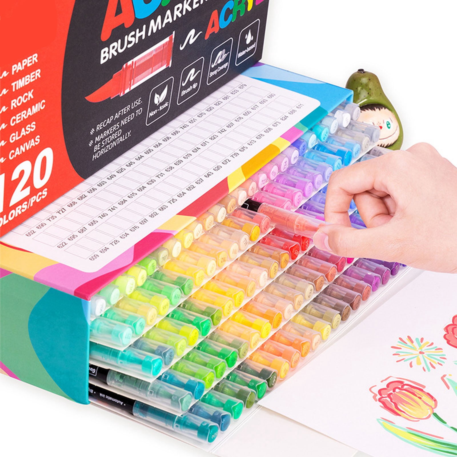 Stellaya Acrylic Markers For Coloring Books Stellaya Straight Liquid Acrylic Marker Acrylic Paint Markers Set For Adult Coloring Paint Pens Acrylic Markers Tip 2ML,24,multicolor