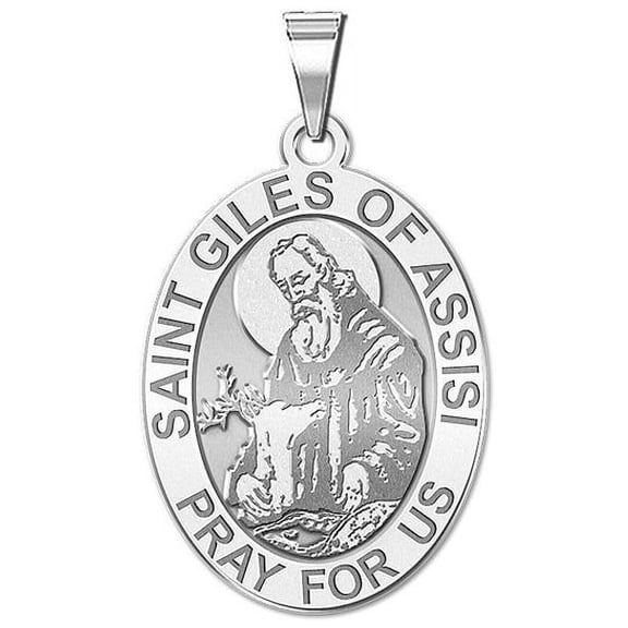 Saint Giles of Assisi Religious Medal - Oval - 2/3 x 3/4 in Size of Nickel, Sterling Silver