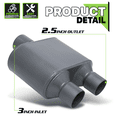 thumbnail image 3 of Magshion 3" Inlet 2.5" Outlet Chambered Muffler Straight-Through Round Stainless Steel Dual Exhaust Tip, Gray, 3 of 10