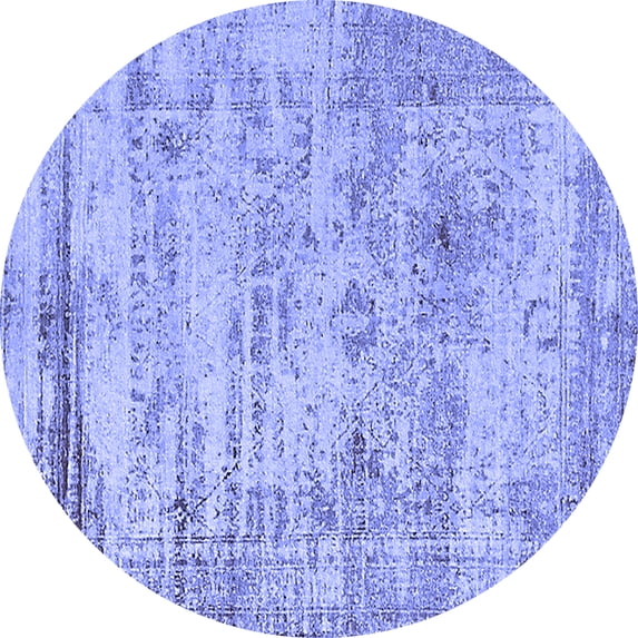 Ahgly Company Machine Washable Indoor Round Oriental Blue Industrial Area Rugs, 4' Round