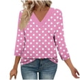 thumbnail image 3 of Ahuyic Womens V-Neck Blouse 3/4 Sleeve Print T-Shirt Flowy Casual Everyday Top S Pink, 3 of 5