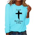 thumbnail image 2 of QUNYINEY Blue Tshirts Shirts for Women Crew Neck Jesus Cross Long Sleeve Casual Tops Drop Shoulder Pullover Loose T-Shirts, 2 of 4