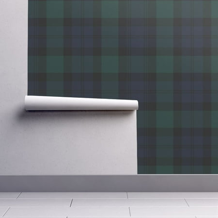 2 Black Striped Wallpaper Rolls - Wallpaper Roll or Sample: Tartan Plaid Blackwatch Black Watch Preppy Classic