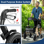 MAXWALK All-Terrain Rollator Walker for Seniors, 10 Rubber Wheels Foldable Walker with Padded Seat, Height Adjustable Mobility Walking Aid, Beige