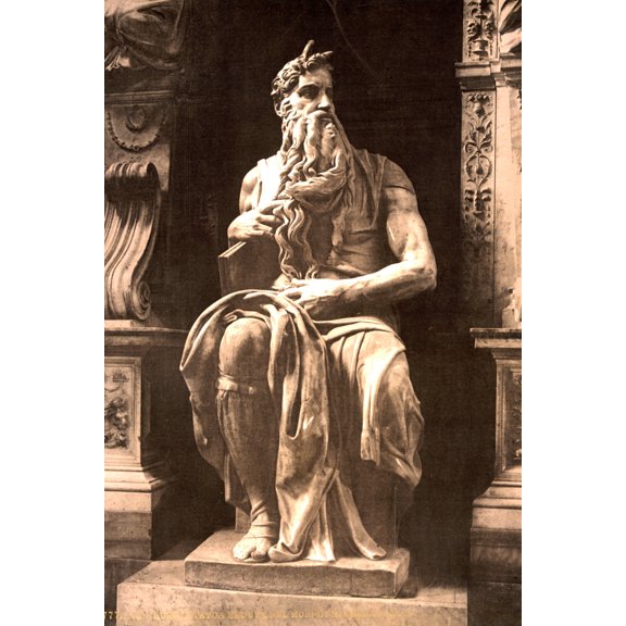 Print: Statue By Michael Angelo, The Seated Moses, Rome, Italy, circa 1890