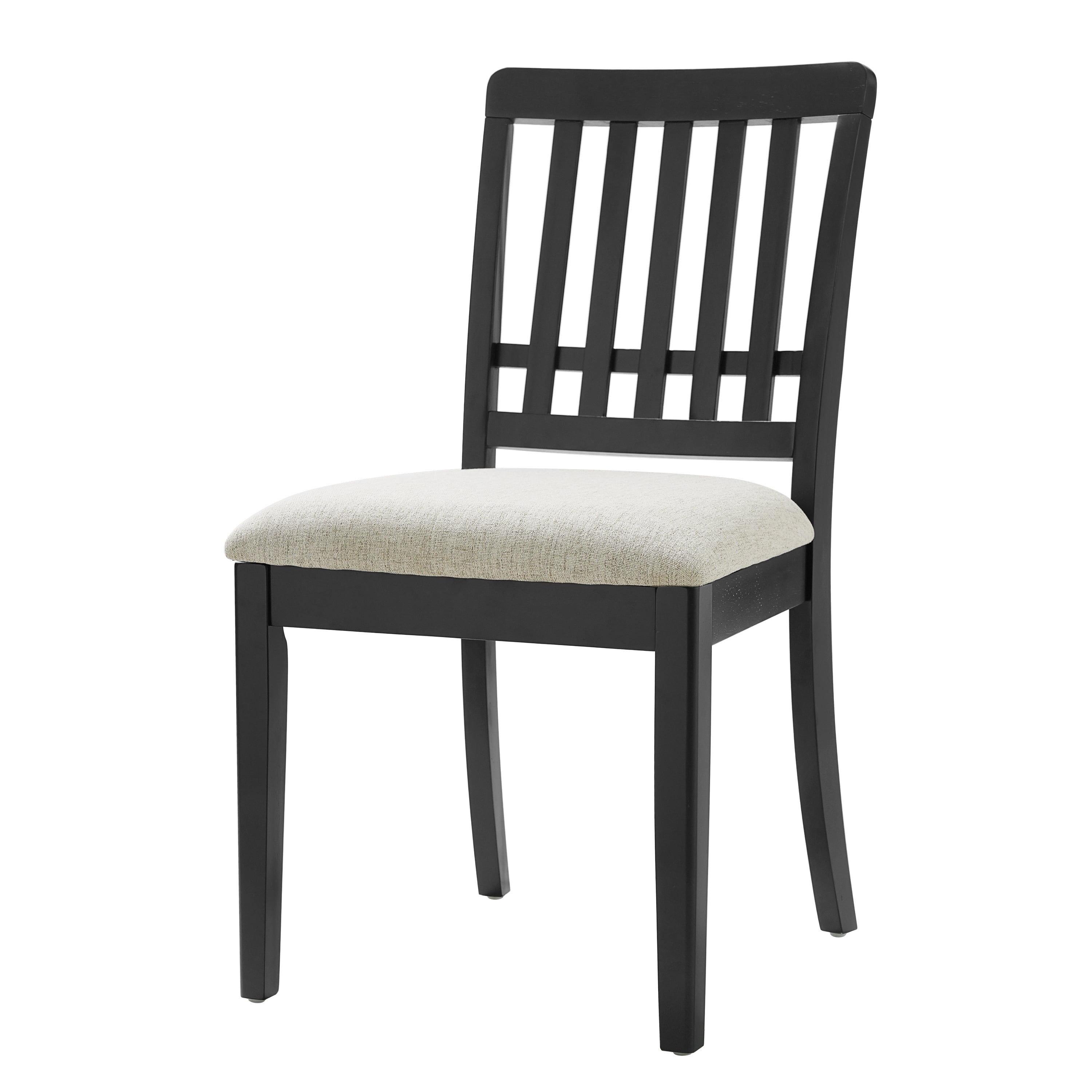 2-Piece Modern Scandinavian Dining Chairs, Curved Wood Backrest with Gray Fabric Seat, Finish for Dining Room and Apartment, Black