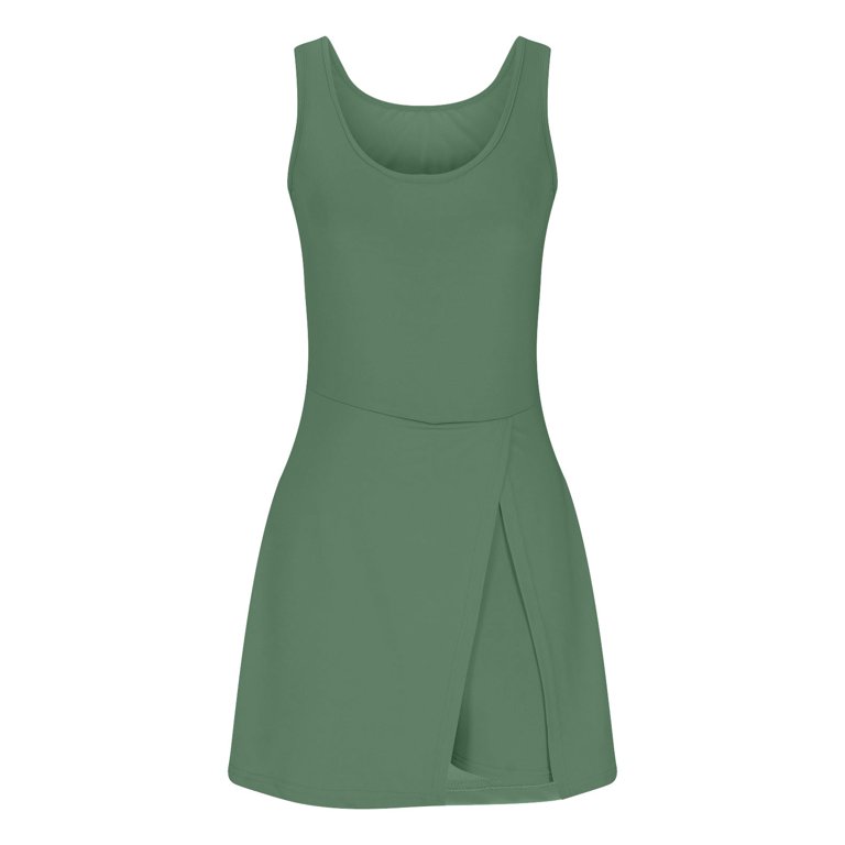 CFLVAEK Women's Golf Short Dresses Athletic Side Split Fit & Flare Dress  Solid Square Neck Mini Length Dresses Sporty A Line Tennis Dress Built in  ...