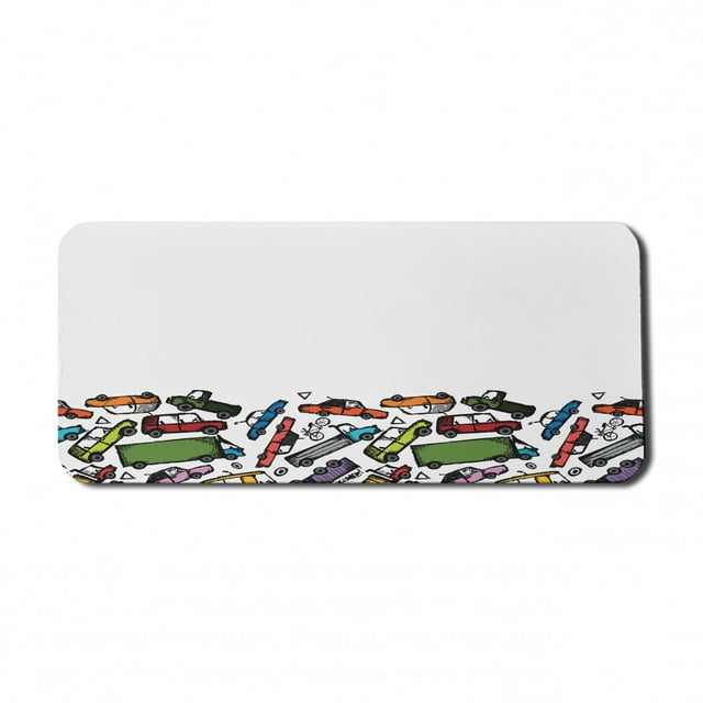 Cars Computer Mouse Pad, Group of Hand Drawn Toy Cars Clustered Colorful Pattern Children Friendly Design, Rectangle Non-Slip Rubber Mousepad X-Large, 35" x 15" Gaming Size, Multicolor, by Ambesonne