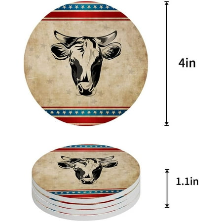

KXMDXA American Flag Farm Cattle Set of 8 Round Coaster for Drinks Absorbent Ceramic Stone Coasters Cup Mat with Cork Base for Home Kitchen Room Coffee Table Bar Decor