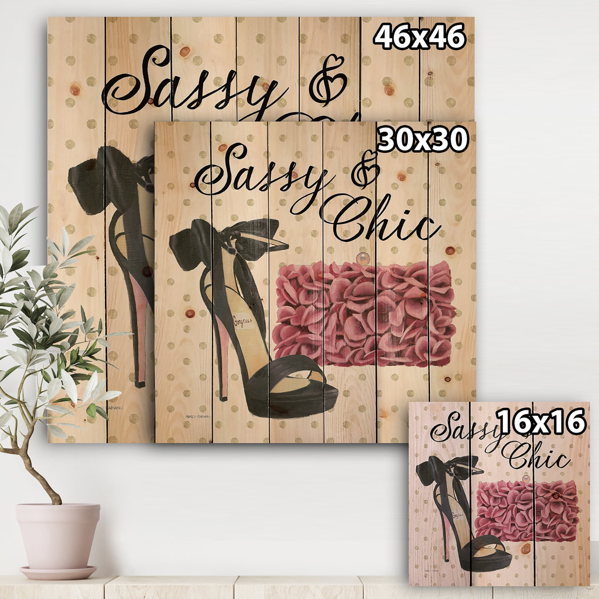Designart 'Glam and Fashion High Heels II' Posh & Luxe Print on Natural Pine Wood