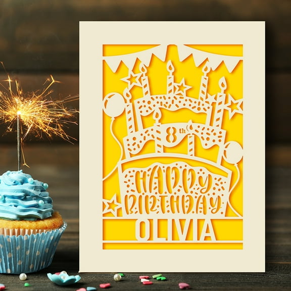 Personalized Birthday Card, Paper  Cut Greeting Card, Color Inside with Envelope, Custom Any Name Any Age
