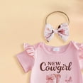 thumbnail image 5 of Paguaki Newborn Infant Girl Ruffle Letter Print Romper Pants Headband Three Piece Outfit Set, 5 of 6