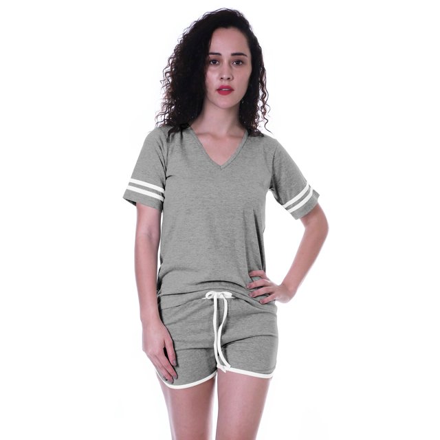 Moomaya Ensemble de Nuit Simple pour Femmes avec Shorts en Coton 2 Pcs Chemises de Nuit