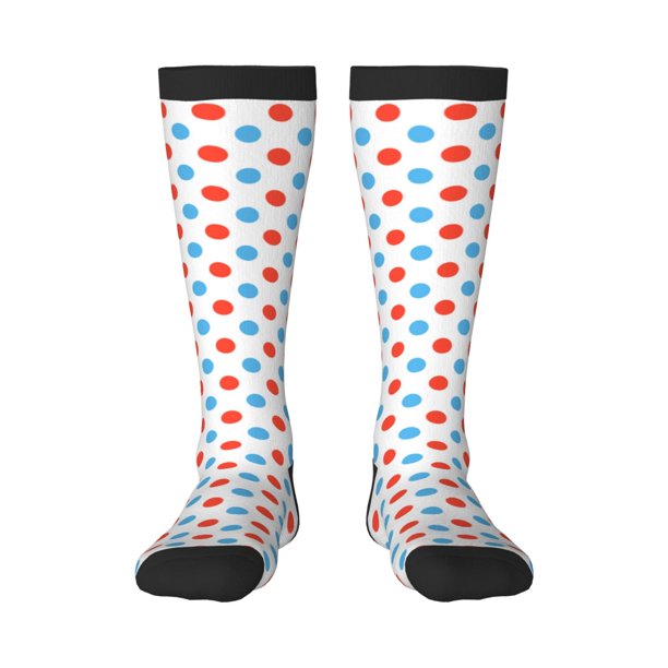 Balery Red Blue Polka Dots Calcetines novedosos Calcetines deportivos Calcetines hasta la rodilla Calcetines de algodón Calcetines originales y geniales