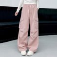 thumbnail image 2 of HVOBTTY Toddler Wide Leg Cargo Pants, Fall Long Pants for Girl, Kids Casual Solid Color Loose Pants Lightweight Athletic Cargo Pants for Teen Girls Pink, 7-8 Years, 2 of 5