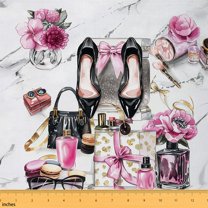 Castle Fairy Chic Flower Fabric by the Yard 5 Yards,High Heels Fabric for Sewing,Gradient Marble Home Decor Fabric by the Yard,Breathable Home Decor