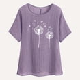 thumbnail image 4 of QATAINLAV T-Shirts en Coton et Lin à Manches Courtes pour Femmes, Coupe Ample Décontractée, Col Rond Confortable, Mode Pissenlit, Hauts d'Été, Chemise de Vacances, Ofertas Flash Del Dia Violet L, 4 of 7