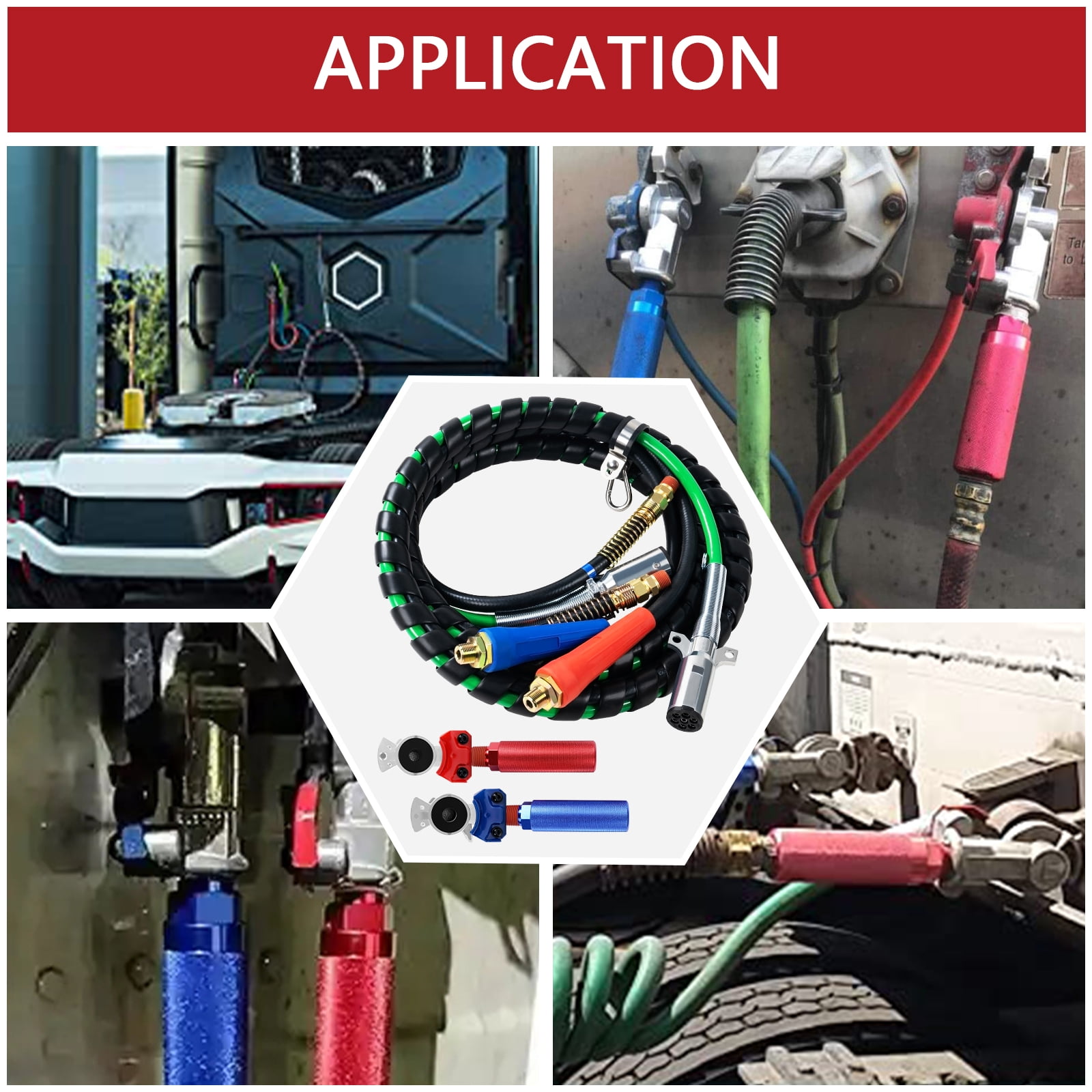 15ft 3 in 1 ABS & Power Air Line Hose Kit Airline Air Hose Wrap 7 Way Electrical Cable Air Lines with Aluminum Extension Handles and Emergency Glad Hands for Semi Truck Trailer Tractor