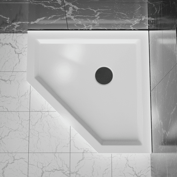 Goodyo 36 in. D x 36 in. W x 3.4 in. H Corner Drain Neo-Angle Shower Base in White