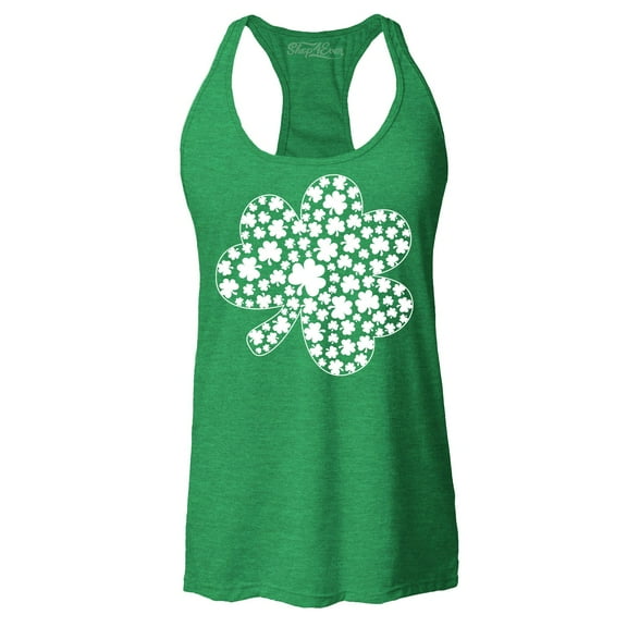 Shop4Ever Women's Irish Shamrock Clover Cloud St. Patrick's Day Racerback Tank Top X-Small Kelly Green