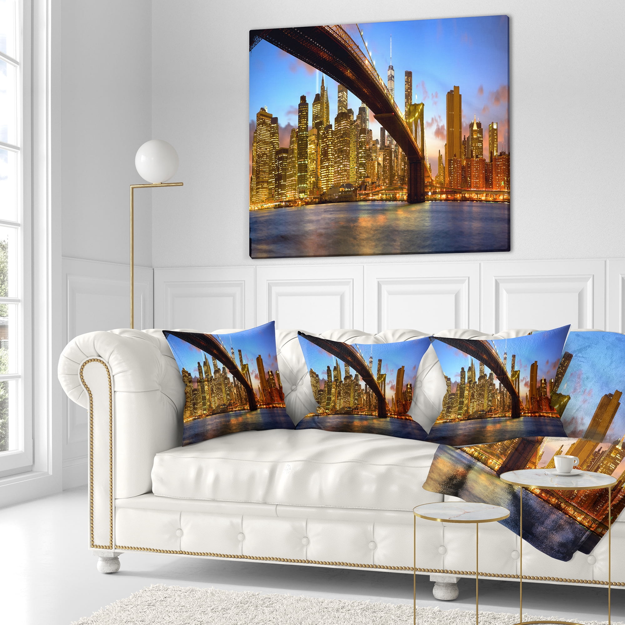 Designart Manhattan Panorama with Skyscrapers - Cityscape Throw Pillow - 18x18