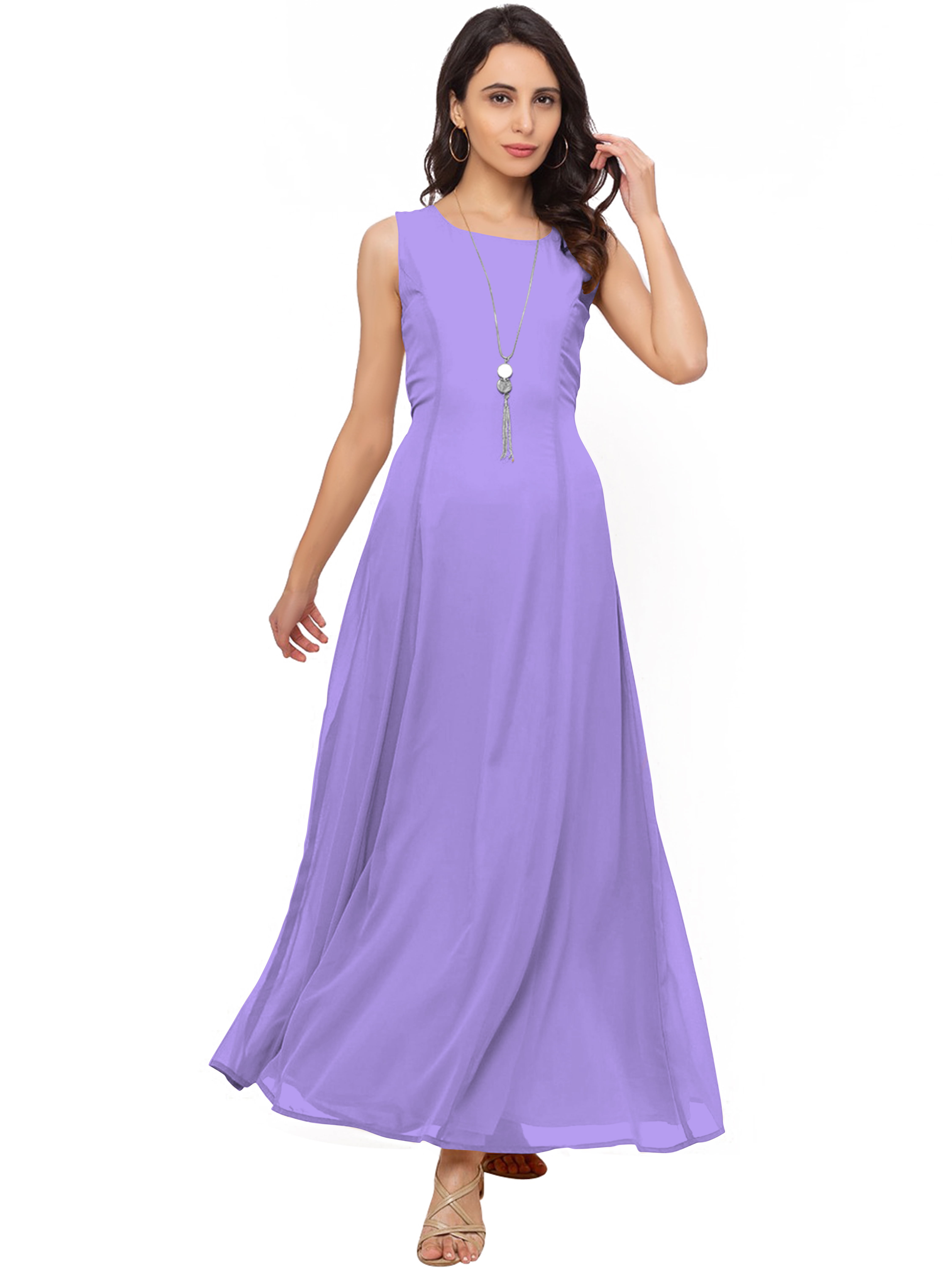 eloria Women's Ankle Length Dress Princess Cut Aline Sleeve Less Strip